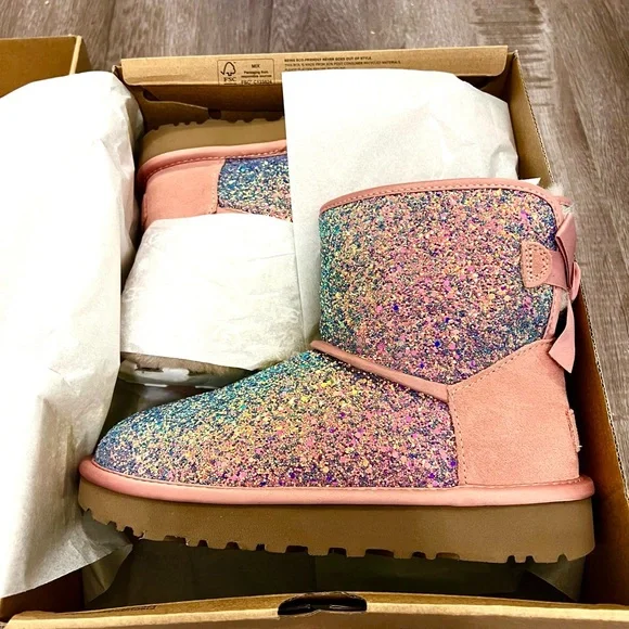 Pink Ugg Boots Cosmos UGG Classic Mini Bow Cosmos Quartz